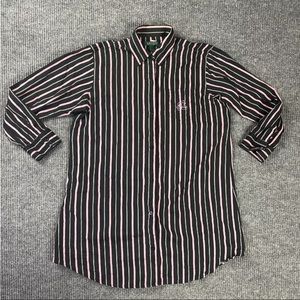 Lauren Ralph Shirt Pajama Top women Medium Black Gray Pink Pony Strips